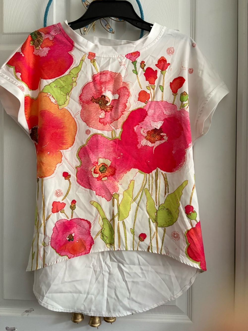 White Floral Watercolor Tee with Pink & Green Accents